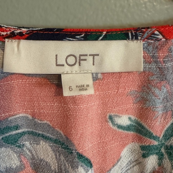 LOFT Orange Tropical Floral Maxi Button Up Dress with Tie Waist size 6 - Picture 3 of 13